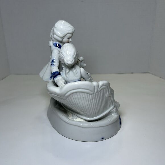 Vintage Porcelain Colonial/Victorian Figures Tea Party Couple Blue/White - Picture 4 of 6